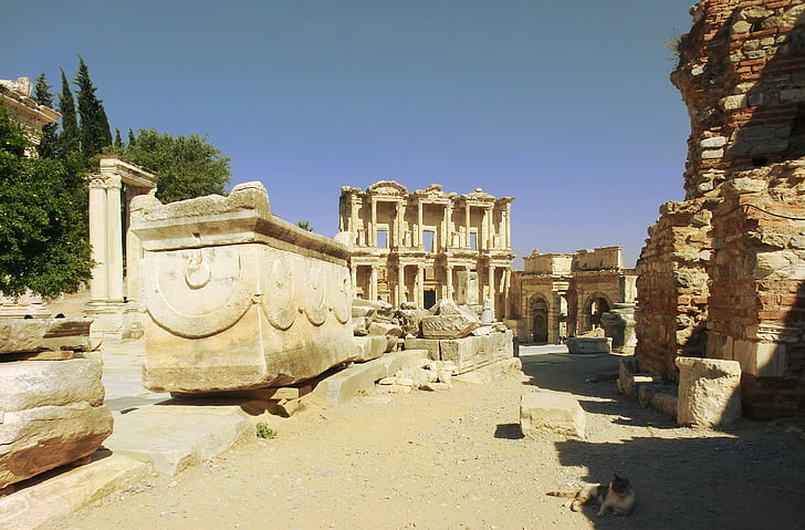 Street, Efesos, Celsus, biblioteket, Tyrkia, romerske, drop-off