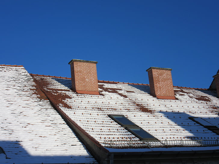 toit, neige, cheminées, hiver, tuile