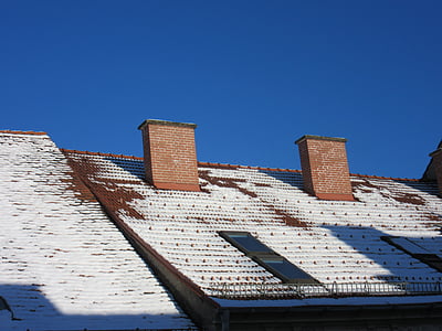 屋根, 雪, 暖炉, 冬, タイル