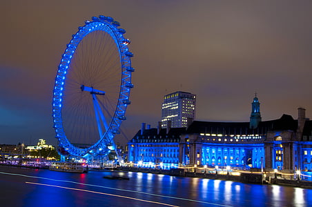 ojo de Londres, Londres, Reino Unido, Inglaterra, lugares de interés, noche, rueda de la fortuna