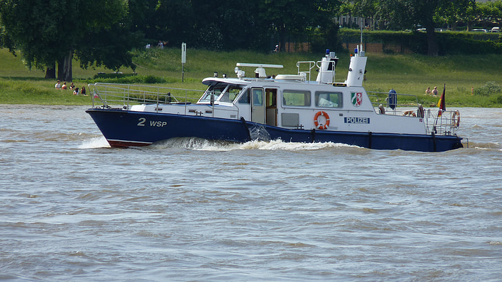 botte, police, bateau de police, police de l’eau, Düsseldorf, navire, rivière