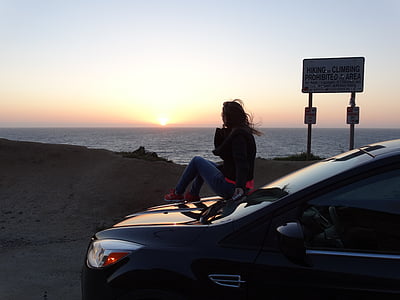 zachód słońca, samochód, krajobraz, podróży, niebo, niebieski, autostrady
