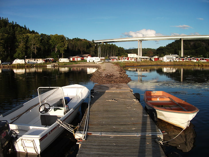 Łódź, Wharf, Jezioro, Most