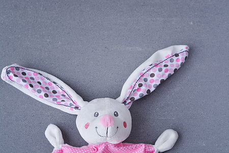 Zajac, tkanina zajačik, bezpečnostná deka, doudou, ružová, biela, textílie
