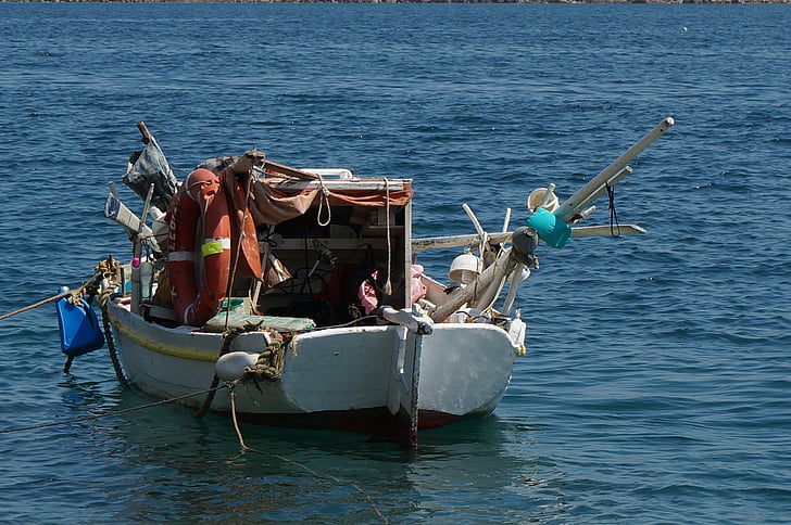 vaixell de pesca, illes gregues, vacances, Mar, blau, illa, illa grega