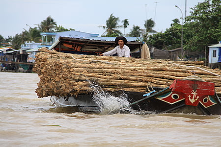βάρκα, ξύλο, βαρκάδα, Πλωτά καταλύματα, Βιετνάμ, μεταφορές