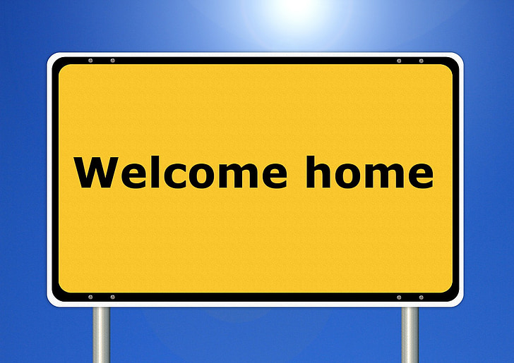 dobrodošli, mestu znak, Prometni znak, doma, domov
