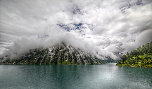the schlegeis reservoir, tyrol, zillertal, alpine, mountains, austria, landscape