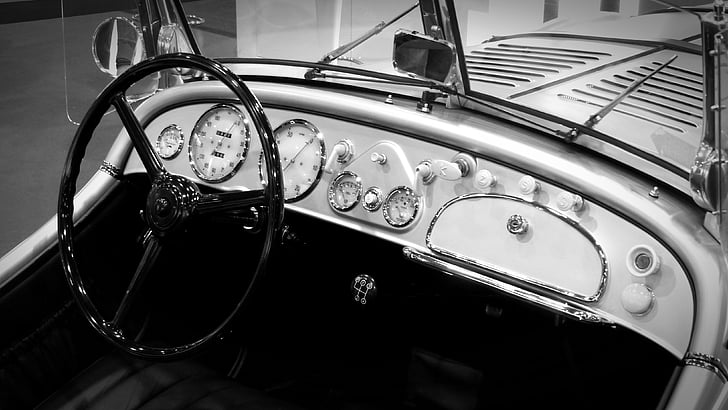 Oldtimer, kokpit, BMW, tabule (dashboard), Tabuľa, volant