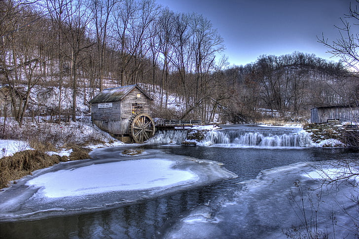Vinter, Mill, Wisconsin, Hyde, liggende naturskjønne, snø, kald - temperatur