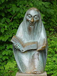 storytellers, sculpture, figure, statue, fairy tales, book, read