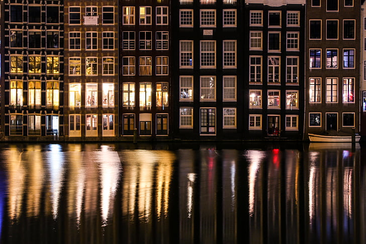 Amsterdamas, kanalų, Nyderlandai, Olandų, pastatas, Europos, kelionės