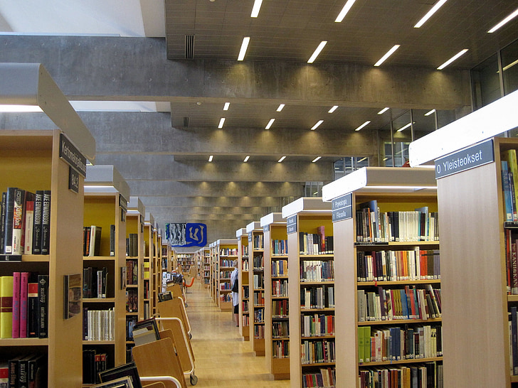 Biblioteca, llibres, seleccions, interior, coberta, edifici, l'educació