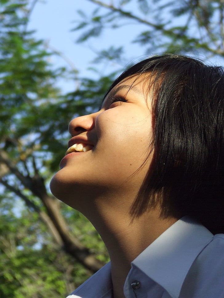 školské dievča, thajčina, Ázijské, so smiechom, šťastný, pózovanie, žena