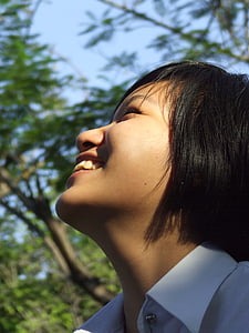 school girl, thai, asian, laughing, happy, posing, woman