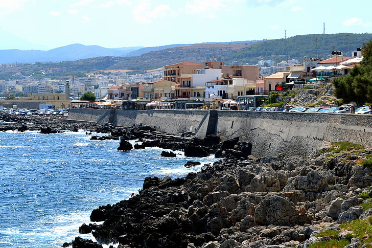 quay, greece, crete, sea, stones, summer, city