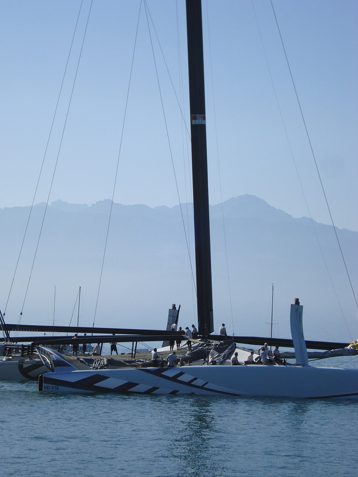 catamarán, barco, Alinghi, Lausanne, Lago de Ginebra, Suiza, vela