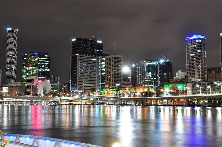 Brisbane, Southbank, Australië, landschap, vakantie, nacht, Queensland