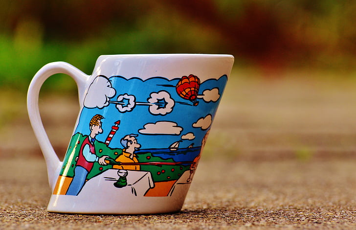 coffee cup, wind, forward, askew, funny, drink, drinking cup
