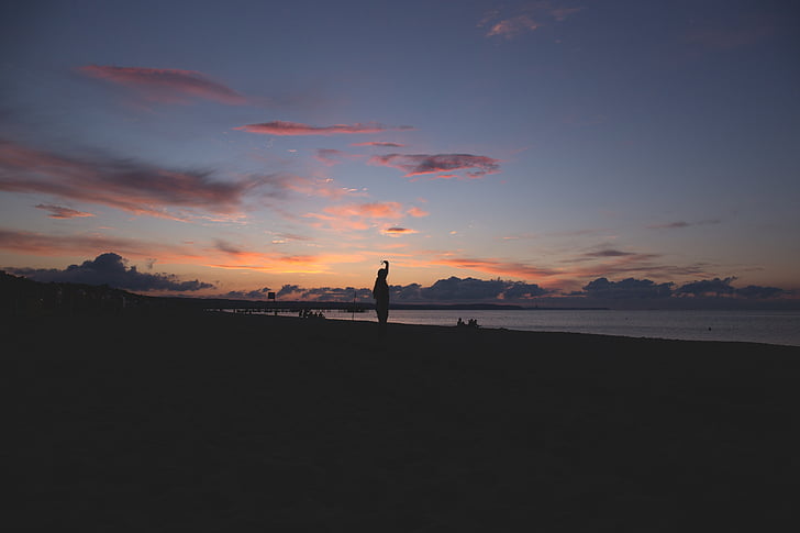 silhouette, photo, girl, near, seashore, nature, beach