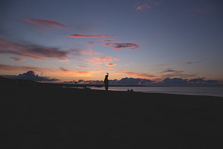 silueta, Foto, chica, cerca de, orilla del mar, naturaleza, Playa