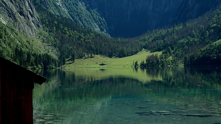 Horné jazero, Königssee, Berchtesgaden, masív, Berchtesgadenských Álp, národnom parku Berchtesgaden, pevné