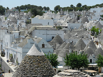falu, építészeti, Olaszország, Puglia, Alberobello, Nyaralókunyhó, Családi házak