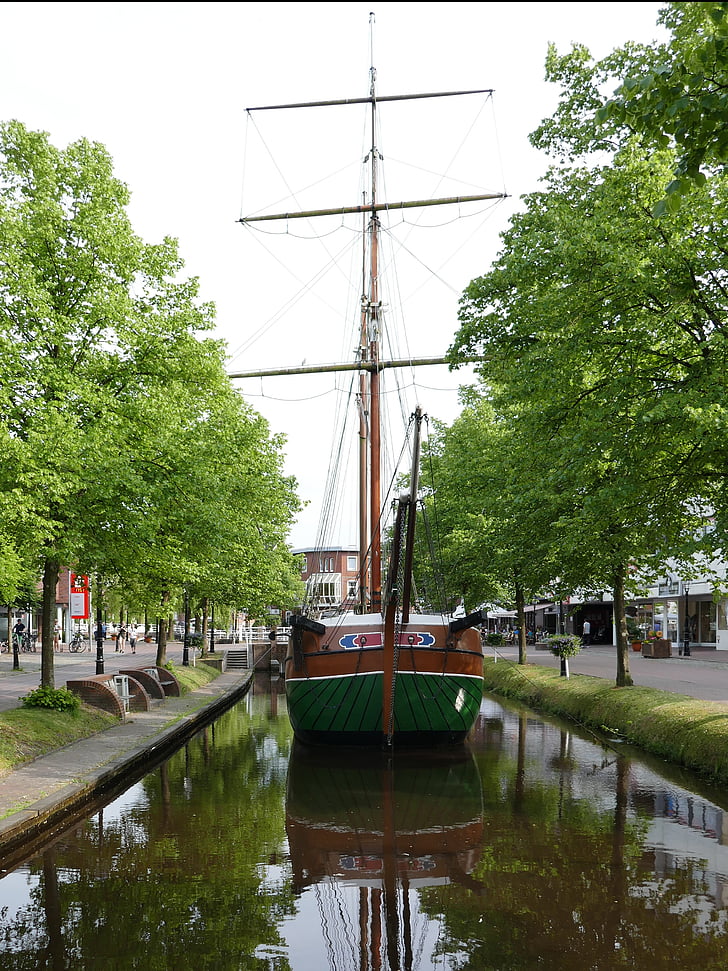 πλοίο, προφύλαξη, Υπαίθριο Μουσείο, Papenburg Γερμανία, νοσταλγική, κανάλι, πεζοδρομημένη ζώνη
