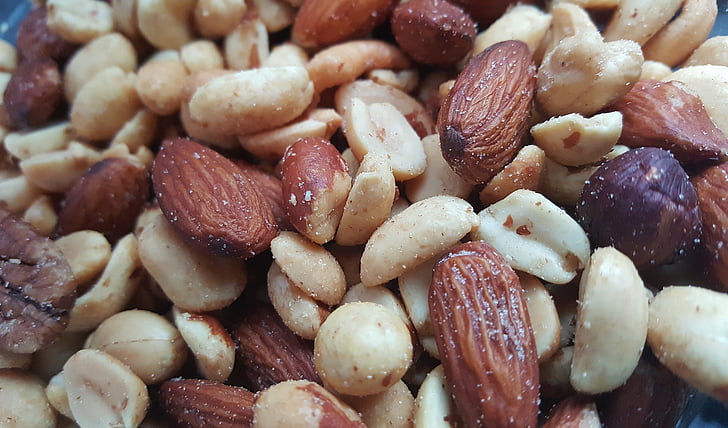 nuts, mixed nuts, food, assorted, almonds, peanuts, mixed