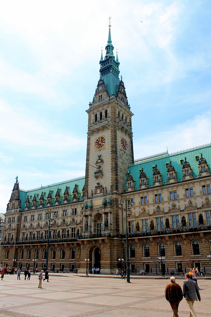 hamburg, town hall, town hall square, water, city, lower saxony, building