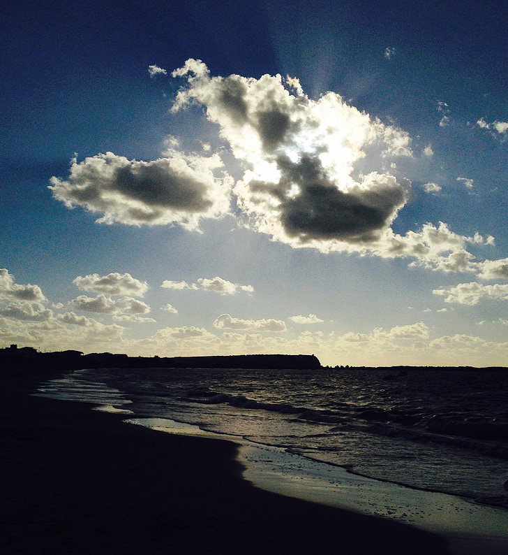 Sardenya, saroccatunda, coucher de soleil, plage, eau, mer, océan