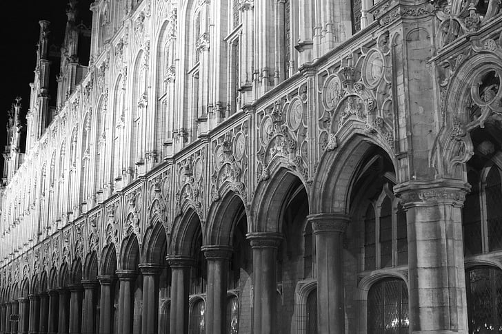 gótico, edificio, Mechelen, Ayuntamiento de la ciudad, fachada, arquitectura, edificio histórico