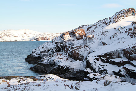 Venäjä, Murmansk, Napa-alue, talvi, Nord, Rocks, Sea