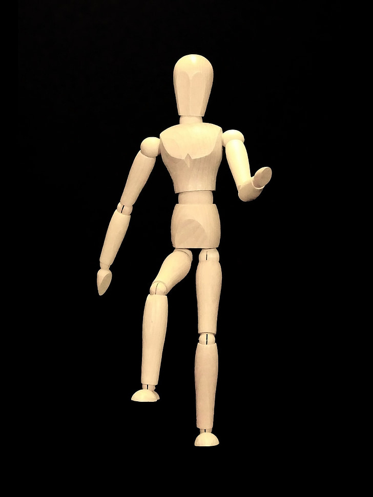wood, figure, wooden, mannequin, faceless, black background, movement