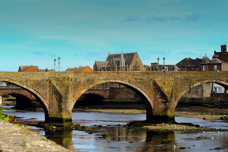 Ayr, Auld brig, folyó, híd, híd - ember által létrehozott építmény, építészet, történelem