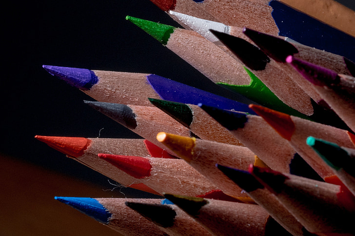 lápis de cor, cavilhas de madeira, canetas, colorido, Cor, tinta, escola