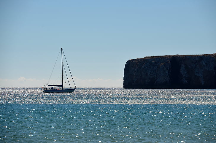 sailing boat, cliff, view, coast, water, sea, travel