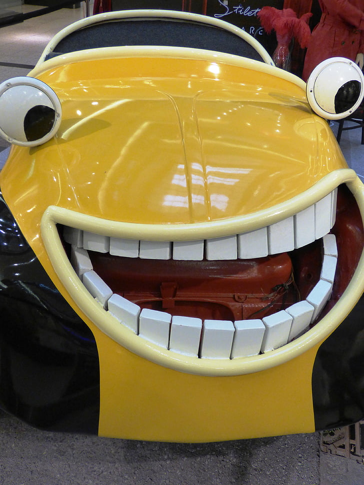 car, auto, yellow, a smile, toy, eyes