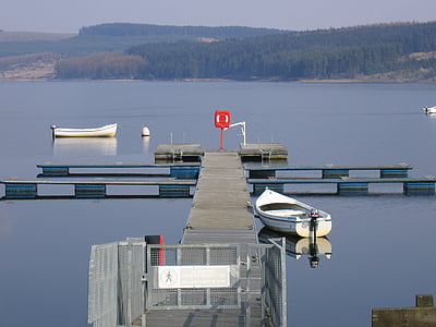 sjön, brygga, kielder, roddbåt, Pier, lugn, scen