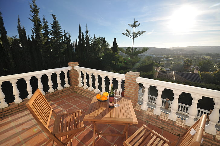 balcony, views, sunshine, seating, wine, holiday, summer