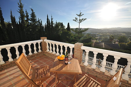 balkonem, Widoki, Sunshine, Kącik wypoczynkowy, wino, wakacje, Latem