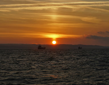 Mar, posta de sol, dos vaixells de la, Mar Bàltic, el sol