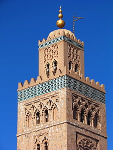 morocco, marrakech, minaret, mosque, religious monuments, koutoubia, tower