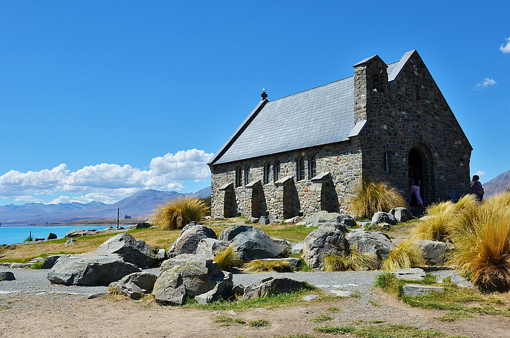 Capella de pastor, casa de pedra, muntanya, Nova Zelanda