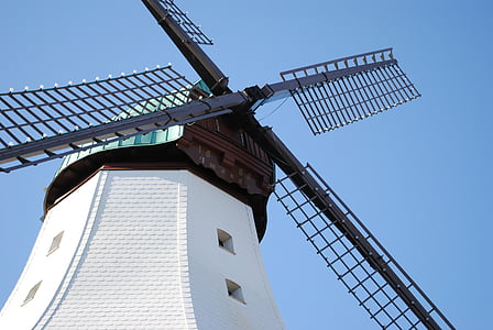Ветряная мельница, Северная Германия, Балтийское море, побережье, Охрана окружающей среды, Альтернативная энергетика, Энергия ветра