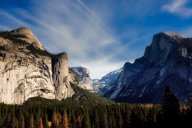 Yosemite, rahvuspark, California, mäed, taevas, pilved, loodus