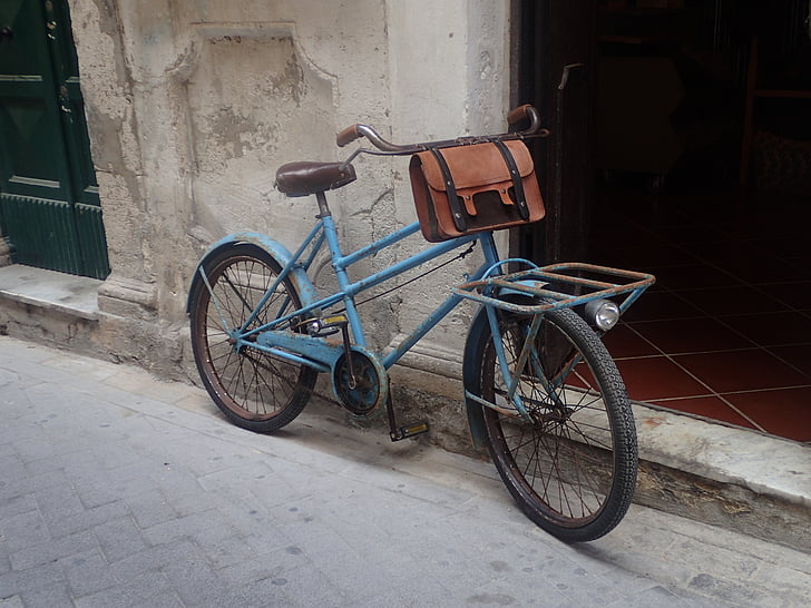 velosipēds, Rustic, vecais, vīnogu novākšanas, ādas somiņa