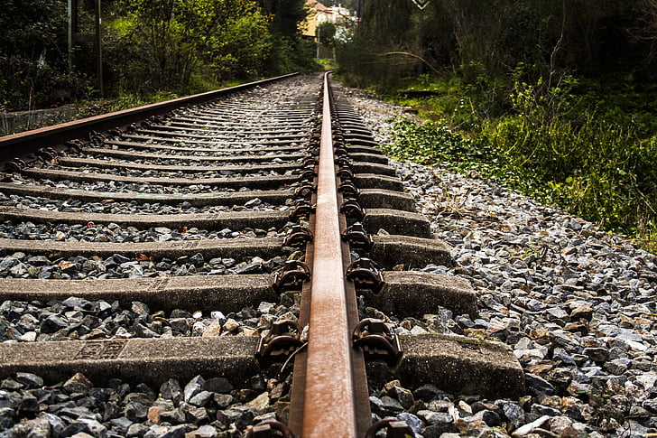 järnväg, järnväg, tåg, sliprar, via, järnvägsspår, transport
