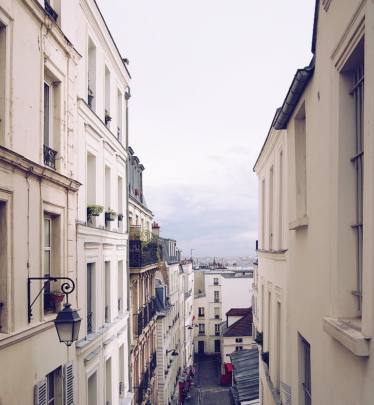 การถ่ายภาพ, สีขาว, คอนกรีต, อาคาร, เมฆ, montmartre, ปารีส