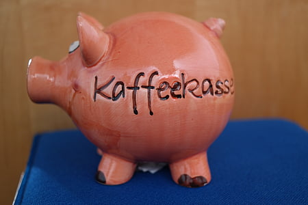 咖啡结帐, 签出, 猪, 瓷雕像, 钱, 收入, 捐赠